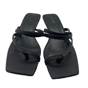 Open Edit Womens Black Strappy Square-Toe Sandals Heeled Mules Size 7